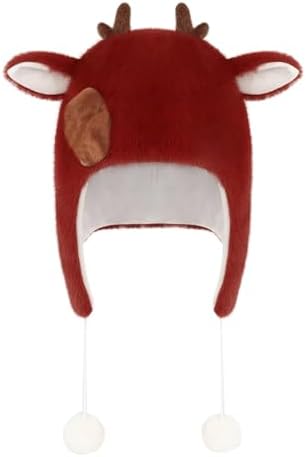 Handmade Christmas Reindeer Winter Ear Cap Soft and Warm for Holidays