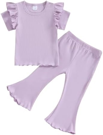 Kupretty Baby Girl Clothes Trendy Ruffle T-Shirts Flare Pants for Summer