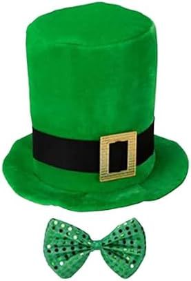 St Patricks Day Green shamrock hat with tie for Women Men