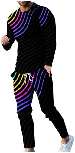 QIGUANDZ Mens Color-Striped 2-Piece Tracksuit