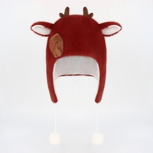 Handmade Christmas Reindeer Winter Ear Cap Soft and Warm for Holidays