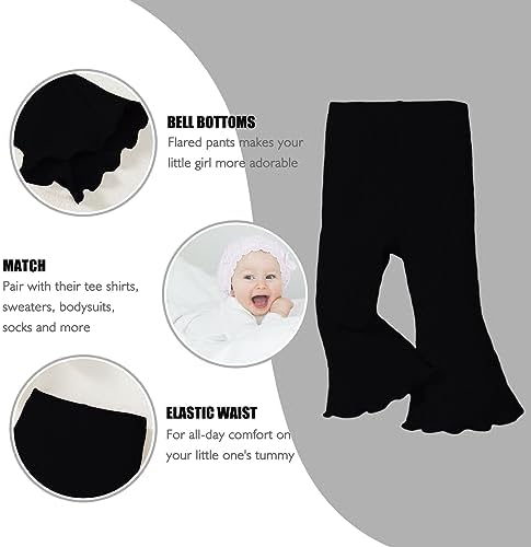 SOBOWO Baby Girl Flare Pants 3 Pack Toddler Solid Ribbed Ruffle
