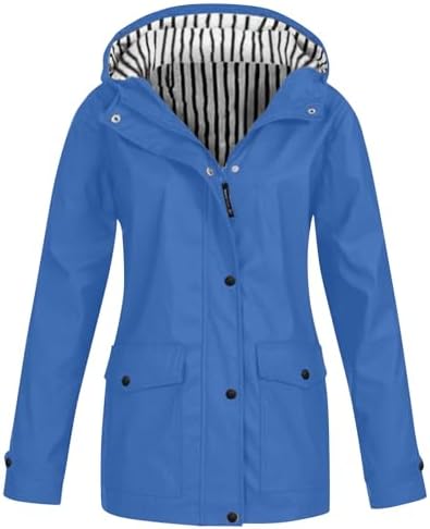 Weather-Resistant long hooded rain jacket for women