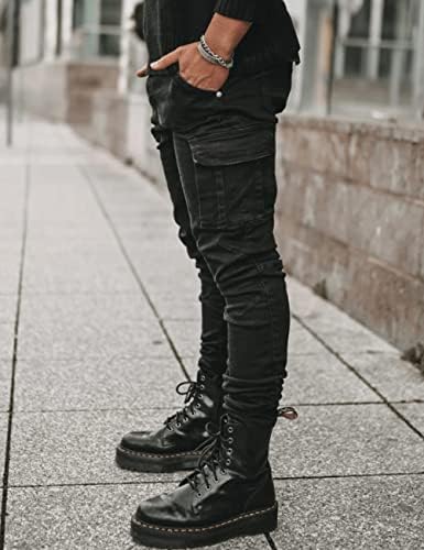 HUNGSON Mens Dynamic Slim Fit distressed skinny jeans