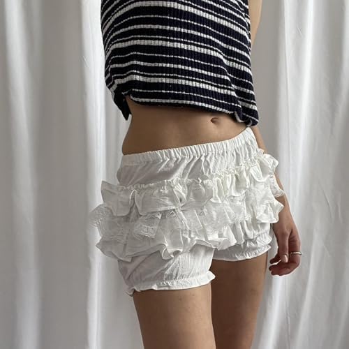 Hwmodou Womens Holiday Ruffle Bloomers Lace Shorts