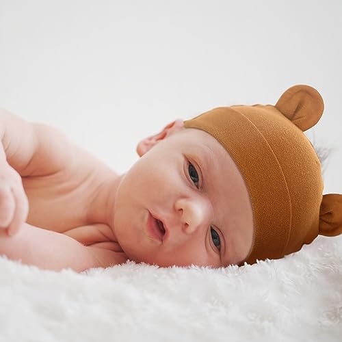 Toulite 10 Pcs Bear Ears Cotton Hats for Newborn Girls