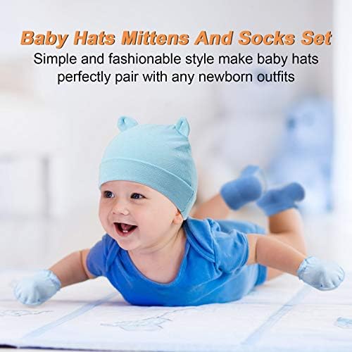 4 Piece Newborn Baby Hat and Mittens Set 0-6 Months