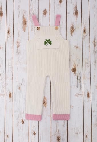 SAOL Baby Knitted Button-Patterned Straps Overalls Romper Shamrock Toddler