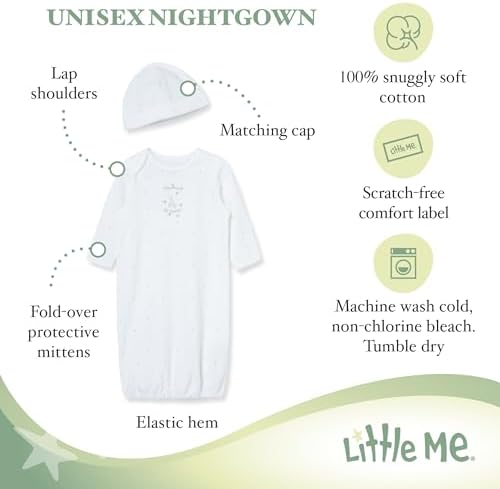 Little Me Baby Nightgown Hat Set - Soft Cotton for Newborns