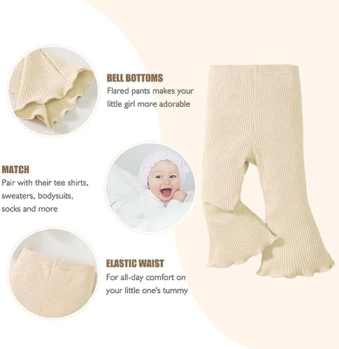 SOBOWO Baby Girl Flare Pants 3 Pack Toddler Solid Ribbed Ruffle