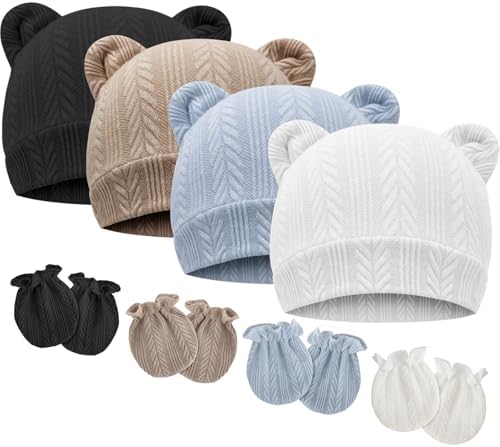 DRESHOW Newborn Bear Ears Mittens Set for 0-3 Months