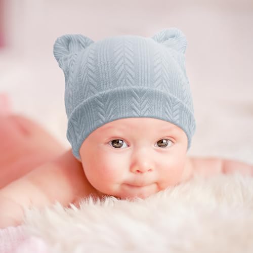 DRESHOW Newborn Bear Ears Mittens Set for 0-3 Months