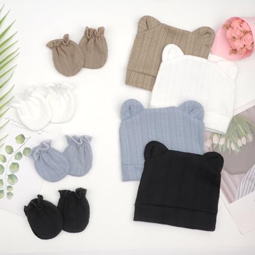 DRESHOW Newborn Bear Ears Mittens Set for 0-3 Months