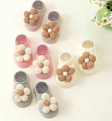 4Packs Baby Girls Non-Slip Ankle Socks with Grip for Kids