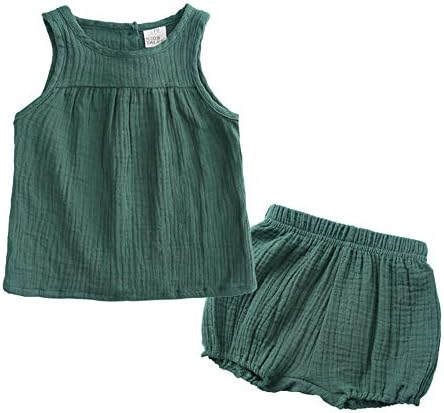 KidsTales 2Pc Toddler Cotton Linen Outfit Set Soft Breezy Vest Bloomers