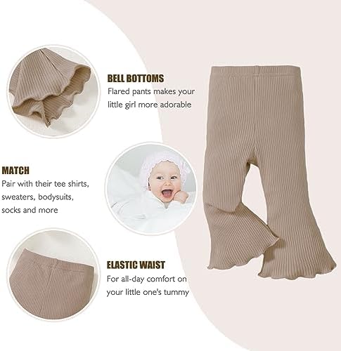 SOBOWO Baby Girl Flare Pants 3 Pack Toddler Solid Ribbed Ruffle