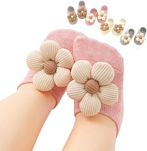 4Packs Baby Girls Non-Slip Ankle Socks with Grip for Kids