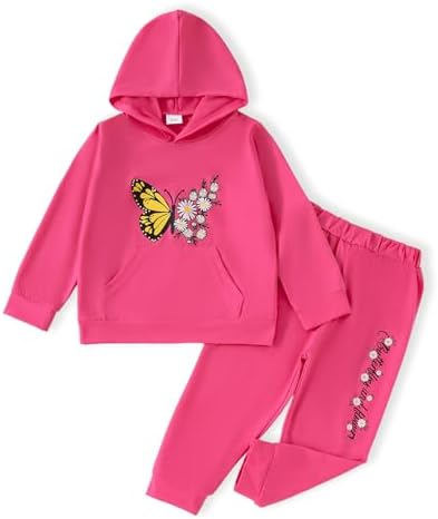 Cute Toddler Girl Butterfly Floral PrintCotTONBlend Set for FallWinter