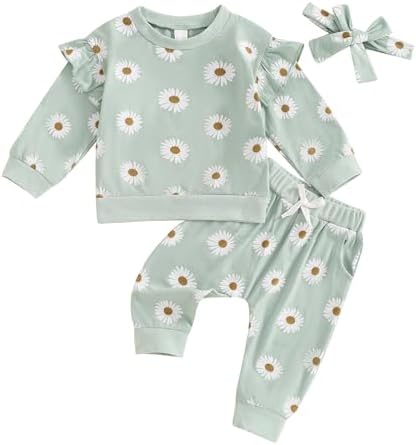 LIOMENGZI Soft Ruffle Pullover Pant Set for Toddler Girls