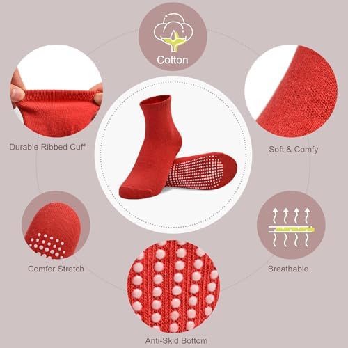 SkiBeaut Toddler Girls Crew Socks with Non-Slip Grips 12 Pairs