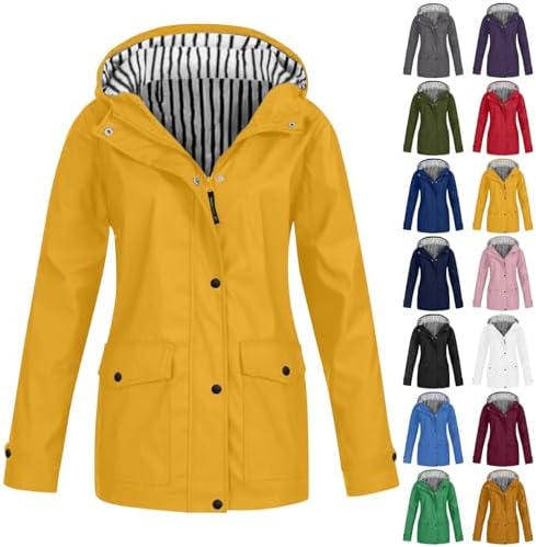 Weather-Resistant long hooded rain jacket for women
