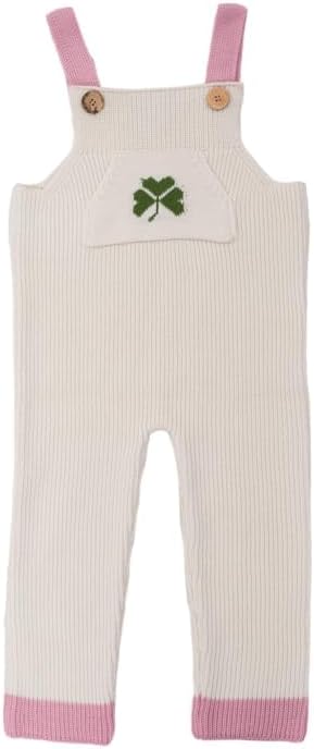SAOL Baby Knitted Button-Patterned Straps Overalls Romper Shamrock Toddler