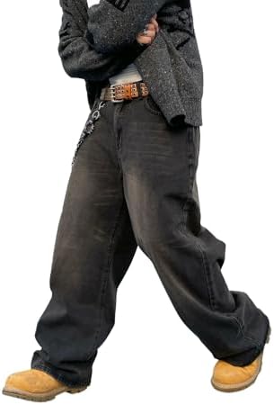 Mens Denim Wide Leg Skater Jeans - Trendy Hip Hop Style by DFGIGT