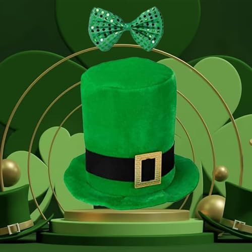 St Patricks Day Green shamrock hat with tie for Women Men