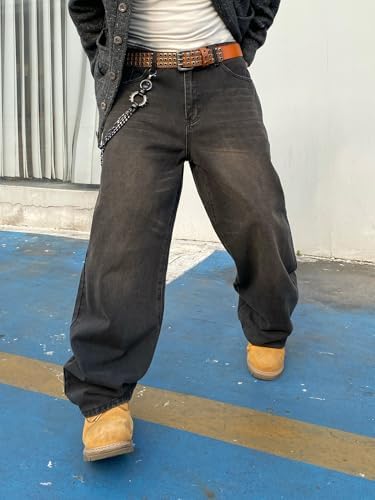 Mens Denim Wide Leg Skater Jeans - Trendy Hip Hop Style by DFGIGT