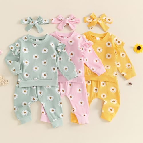 LIOMENGZI Soft Ruffle Pullover Pant Set for Toddler Girls