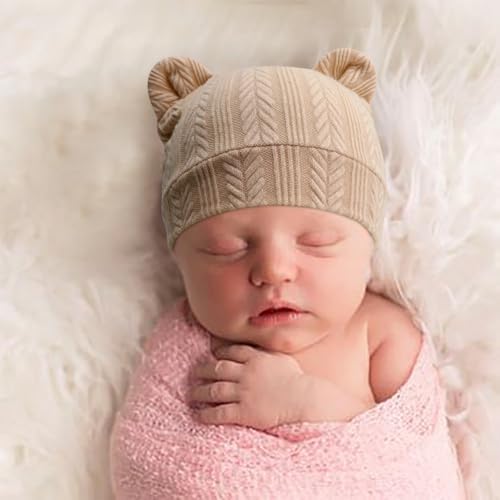 DRESHOW Newborn Bear Ears Mittens Set for 0-3 Months