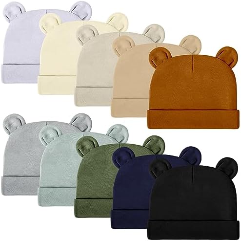 Toulite 10 Pcs Bear Ears Cotton Hats for Newborn Girls