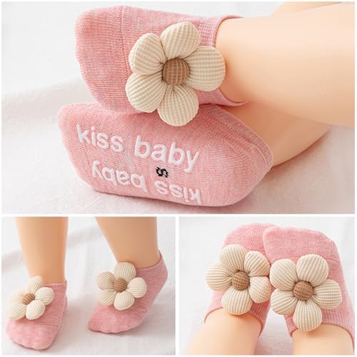 4Packs Baby Girls Non-Slip Ankle Socks with Grip for Kids