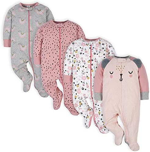 Gerber Baby Girls Footies Sleep Play 4-Pack with Fun Design
