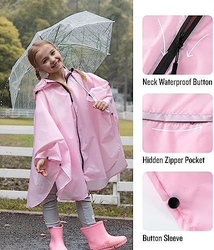 Lightweight Kids Rain Poncho SaphiRose waterproof jacket with zipper snap features