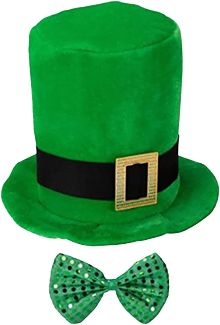 St Patricks Day Green shamrock hat with tie for Women Men