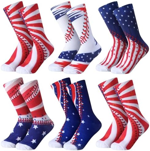 Jeyiour 10-Pair Mid Calf Baseball Crew Socks Patriotic Anthology