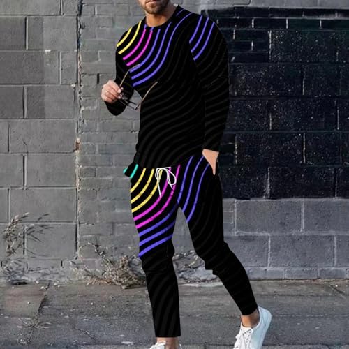 QIGUANDZ Mens Color-Striped 2-Piece Tracksuit