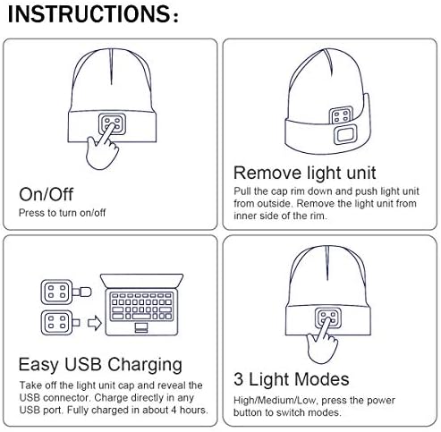 YunTuo LED beanie USB Rechargeable Winter Cap