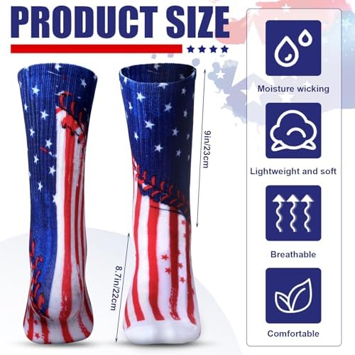 Jeyiour 10-Pair Mid Calf Baseball Crew Socks Patriotic Anthology
