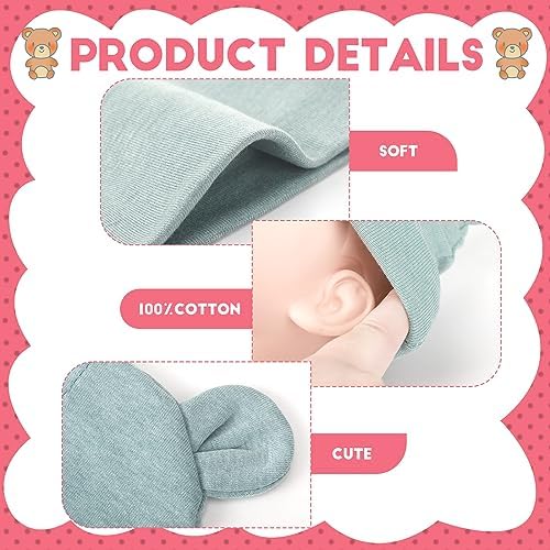 Toulite 10 Pcs Bear Ears Cotton Hats for Newborn Girls