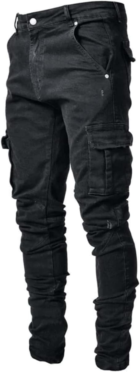 HUNGSON Mens Dynamic Slim Fit distressed skinny jeans