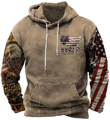 ZOCAVIA American Flag Hoodie for Men USA Graphic Hooded Sweatshirt