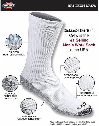 Dickies Mens Dri-Tech Original Moisture Control Crew Socks M-XXL