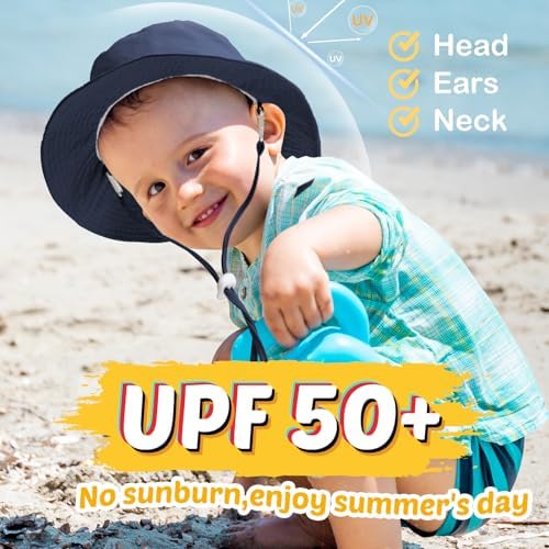 HONGTEYA Baby Sun Hat UPF 50 Toddler Bucket Hat with Adjustable Brim