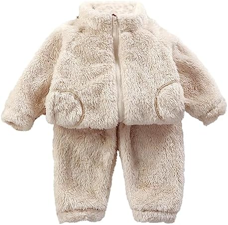 UVIPC Toddler Bear Fleece Set Winter Pullover Pants 2PCS Fluffy Cozy