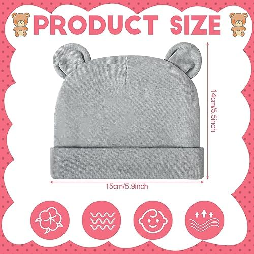 Toulite 10 Pcs Bear Ears Cotton Hats for Newborn Girls