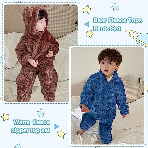 UVIPC Toddler Bear Fleece Set Winter Pullover Pants 2PCS Fluffy Cozy