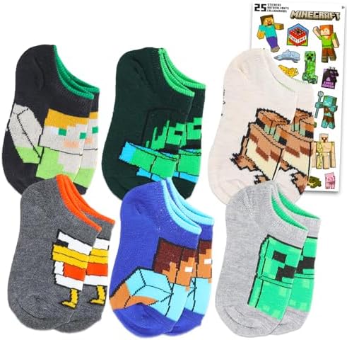 Minecraft Socks Set for Boys 6-8 with Stickers