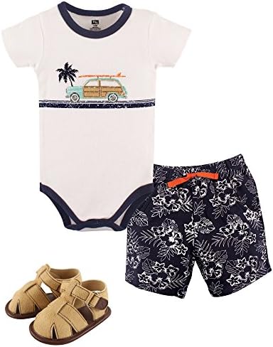 Hudson Baby Unisex Baby Cotton bodysuit shorts and shoe set